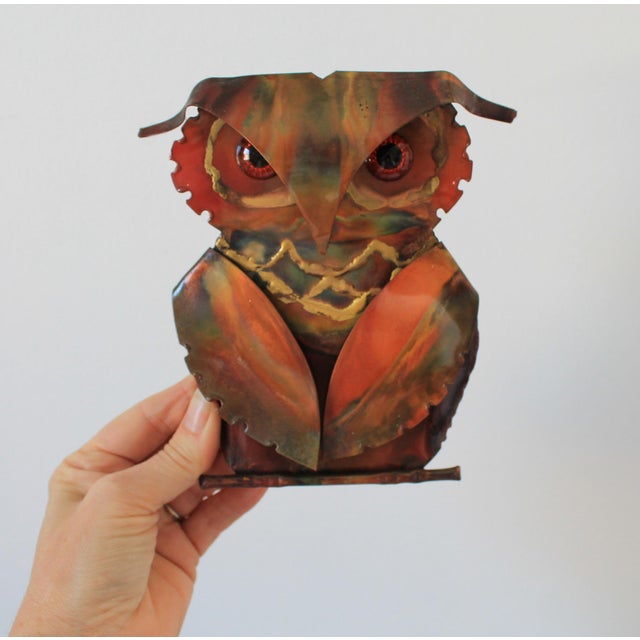 Mid-Century Modern Vintage Brutalist Copper and Brass Owl Wall Hanging For Sale - Image 3 of 6