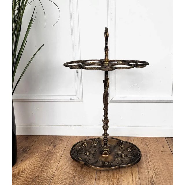 1940s Antique Italian Gilt Cast Iron Sculpture Umbrella Stand, 1940s For Sale - Image 5 of 8