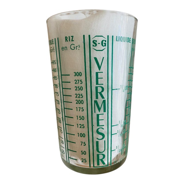 Vintage French Green Glass Vermesur Measuring Tumbler For Sale