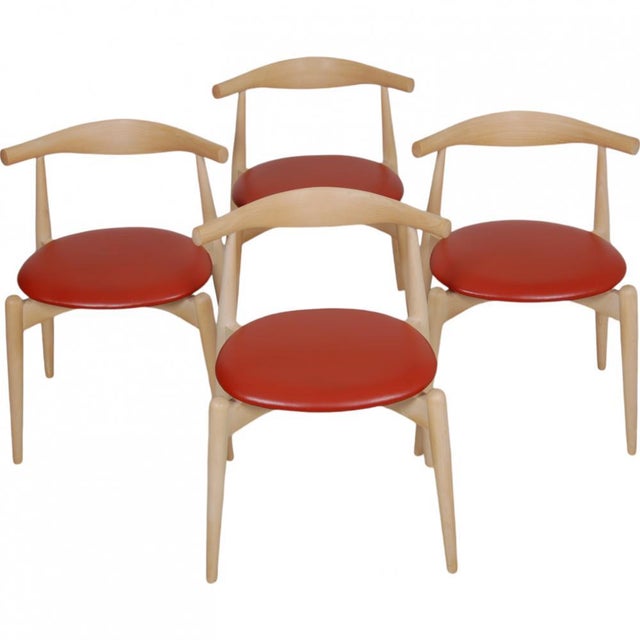 CH-20 Chairs in Beech and Red Leather by Hans Wegner, Set of 4 For Sale - Image 17 of 17