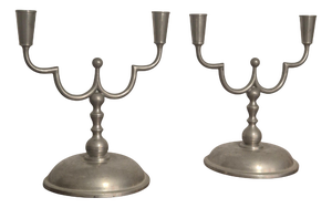 Swedish Grace Pewter Candelabras by Herman Bergman, 1929, Set of 2