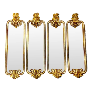 1970s Vintage French Neoclassical Acanthus Leaf Narrow Wall Mirrors - Set of 4.