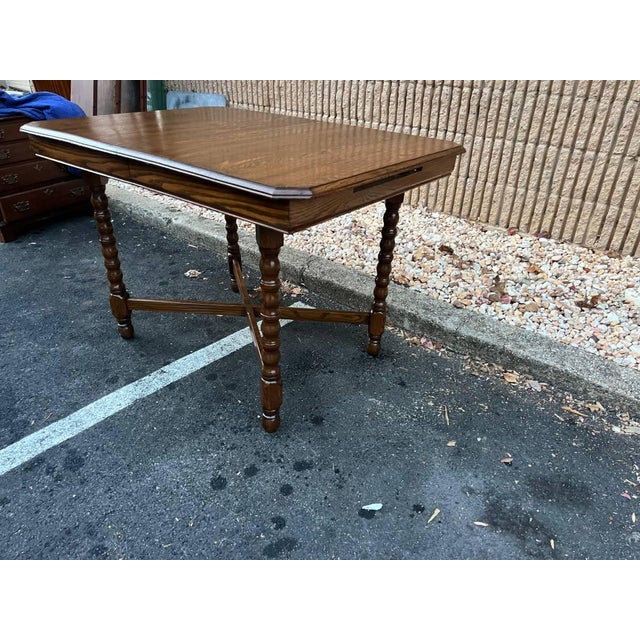 Early 20th Century Antique Jacobean Style Oak Extendable Dining Table With Leaf For Sale - Image 9 of 11