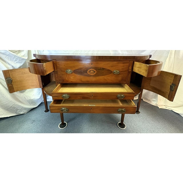 Wood 19th Century Sheraton Style Mahogany Bowfront Butler's Sideboard With Secretary Desk, Locks and Keys For Sale - Image 7 of 18