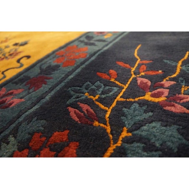 Camel 1920s Camel Floral Modern Antique Chinese Art Deco Knotted Wool Rug 9' X 11'8" For Sale - Image 8 of 9