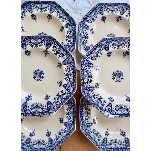 19th Century Ironstone Soup Plates with Rouen Pattern from Longchamp, Set of 6 For Sale - Image 3 of 11