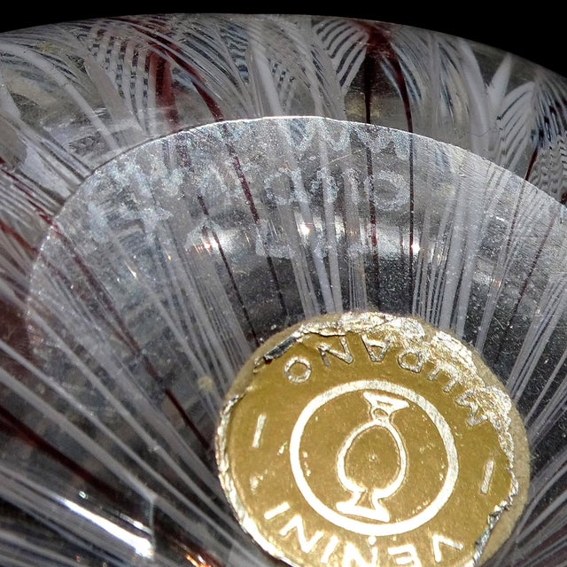 White Venini Bianconi Murano Label Vintage White Purple Zanfirico Italian Art Glass Midcentury Fazzoletto Vase For Sale - Image 8 of 8
