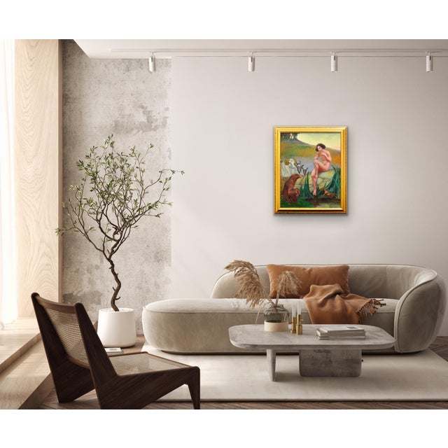 Margaret Maitland Howard, Pan, God of Nature, Playing Panpipes, 1930s, Oil Painting, Framed For Sale - Image 12 of 18