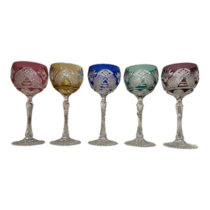 Lot 5 Vintage Cut to Clear Crystal Glass Cordial Red Wine Goblet Glasses Stems