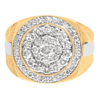 10K Yellow Gold 1 1/2 Cttw Diamond Cluster and Halo Signet Mens Ring (K-L Color, I1-I2 Clarity) - Size 9 For Sale