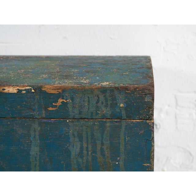 Wood Small Antique Chest with Navy Blue Patina For Sale - Image 7 of 10