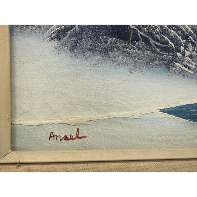 Mid 20th Century 50's Vintage Winter Landscape Oil on Canvas For Sale - Image 5 of 9