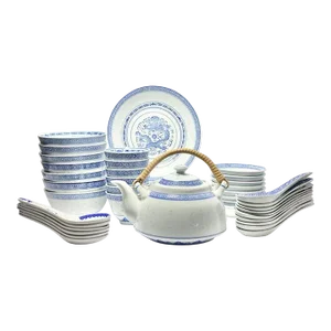 1970s Tienshan “Rice Flower” 42-Piece Porcelain Dinnerware Set