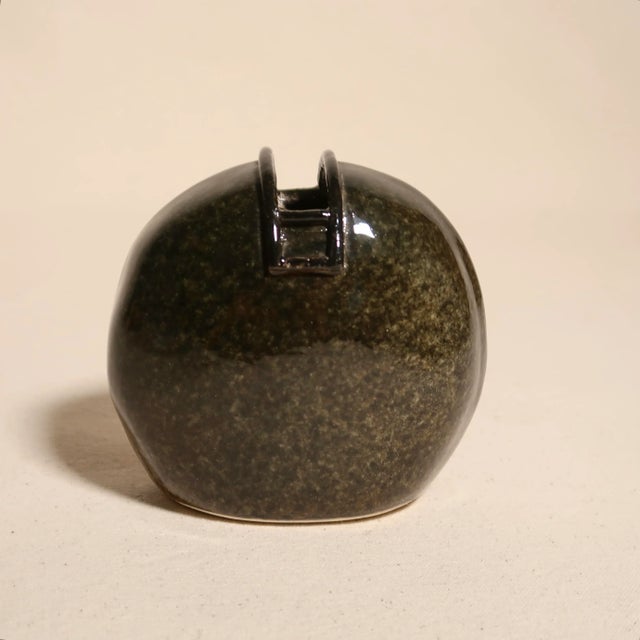 Contemporary Modernist Studio Pottery Round Wabi Sabi Bud Vase in Deep Earth Tone Glaze For Sale - Image 3 of 9