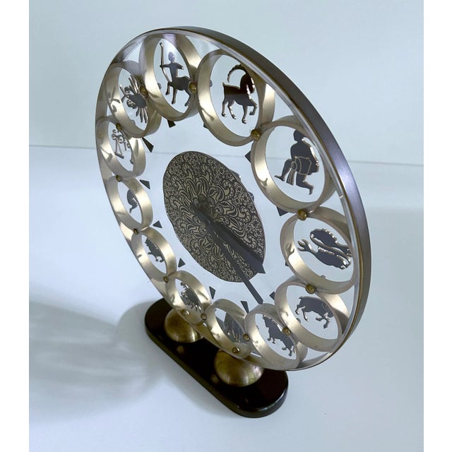 Plastic Vintage Zodiac Theme Desktop Clock, 1950s For Sale - Image 7 of 18
