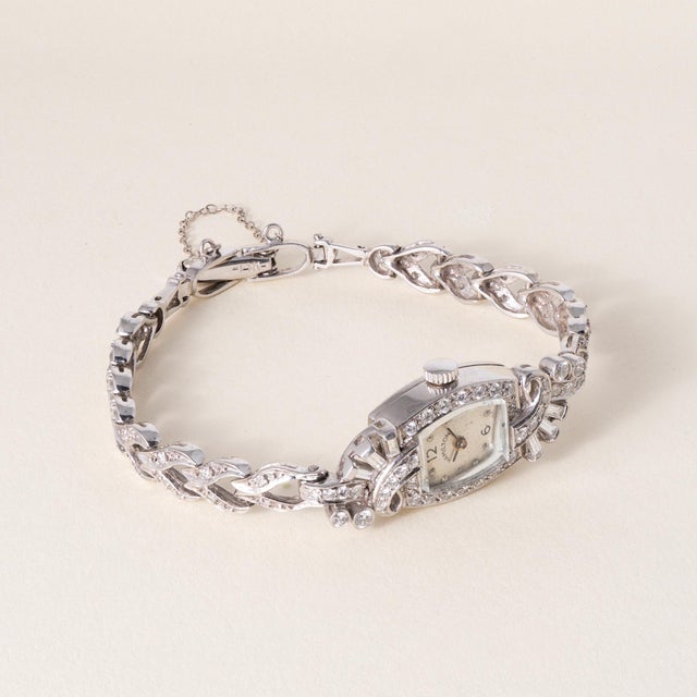 Art Deco Vintage 1940s Hamilton Tonneau 14k Gold 3 Carats Diamond Ladies Cocktail Watch For Sale - Image 3 of 6