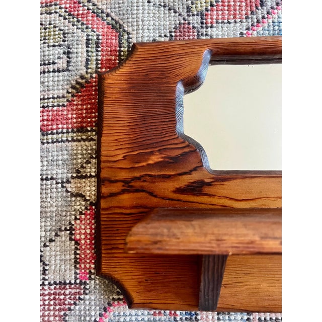 Mid 20th Century Vintage Wooden Hanging Wall Shelf With Mirror For Sale - Image 5 of 7