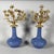 Pair of Louis XV Style Floral Candelabra Pair of monochrome blue porcelain vases mounted as candelabra with gilt bronze...