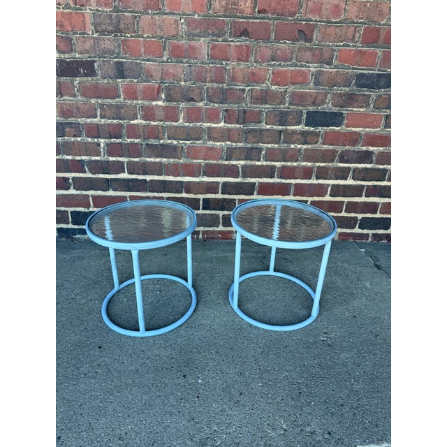 Mid-Century Modern Pair of Round Aluminum and Glass Side Tables From Brown Jordan For Sale - Image 3 of 6