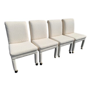 1980s Postmodern Puckered Cotton Parsons Style Dining Chairs - Set of 4 For Sale