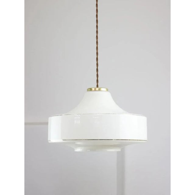 Mid-Century Italian White Glass & Brass Pendant Lamp For Sale - Image 12 of 13