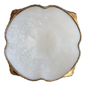 Vintage Anchor Hocking White Milk Glass Bowl With Gold Rim Embossed Grapes
