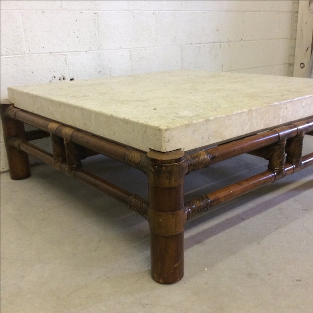 Henredon Mactan Stone Top & Bamboo Coffee Table Chairish
