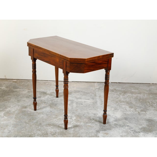 English Regency 1820s Lift Top Console Table with Turned Legs and Arrow Feet For Sale In Atlanta - Image 6 of 12