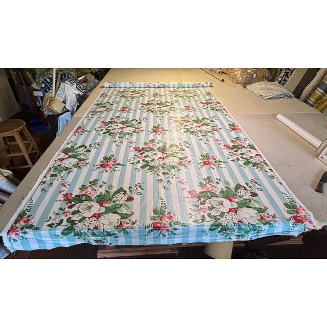 8 yards of beautiful floral fabric most likely Brunschwig & Fils featuring bunches of white roses and accompanying colors...