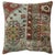 Pillow made from a 19th century distressed Caucasian rug in blues and red Measures: 20" x 20".