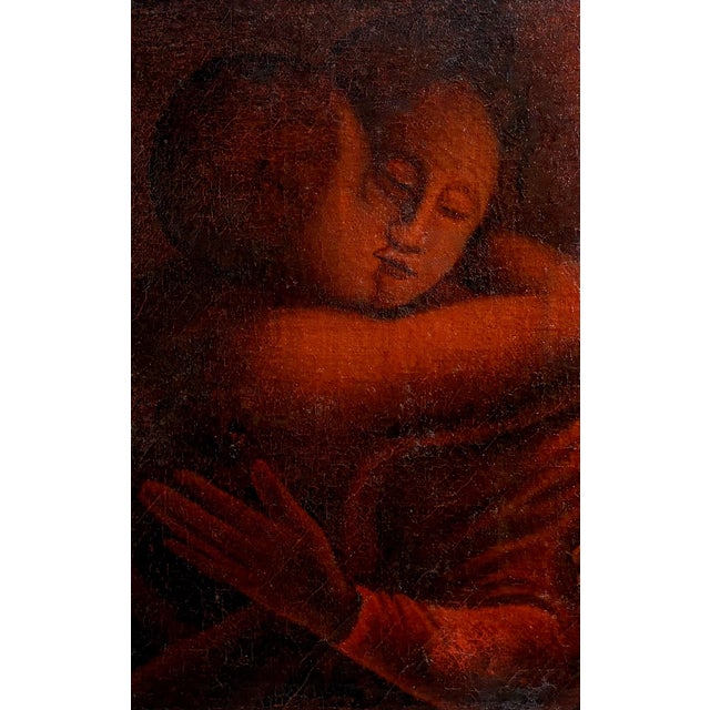Symbolist school, follower of Eugene Carriere, "The Maternal Kiss," oil on canvas, early 20th century. The first thing...
