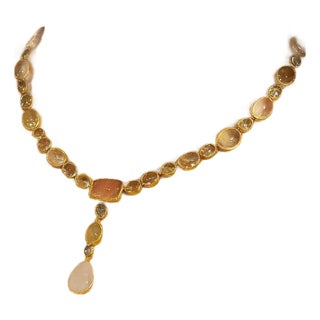 Bochic "Capri" Vintage Aquamarine, Lemon & Rose Quartz, Opal Necklace Set 18K & Silver For Sale