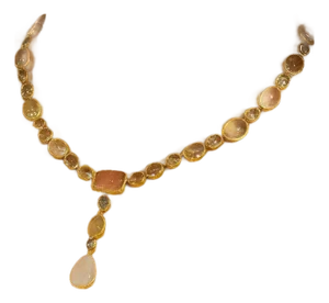 Bochic "Capri" Vintage Aquamarine, Lemon & Rose Quartz, Opal Necklace Set 18K & Silver