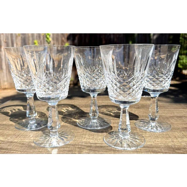 Late 20th Century Waterford Crystal Kenmare Water Goblets Set of 5 Signed Ireland For Sale - Image 10 of 11