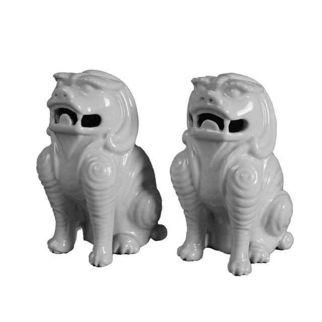 Pair Chinese Porcelain Blanc De Chine Foo Dogs 20th C Measures - 6.25"h x 3.5"w x 4.5"d