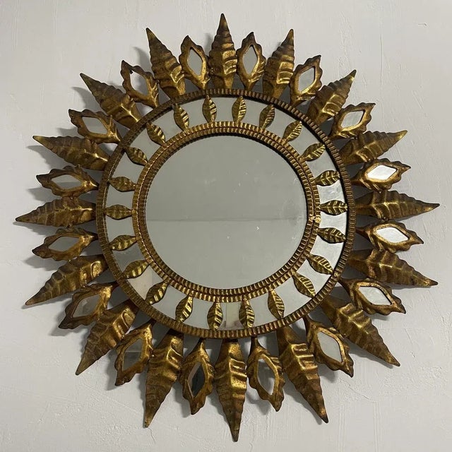 Gold Wrought Iron Sun Mirror, 1960 For Sale - Image 8 of 8