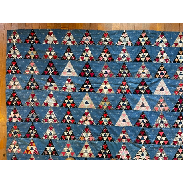 Textile Antique All-Cotton Mosaic Triangle / Half-Square Triangle Quilt Circa 1900-1940 For Sale - Image 7 of 14