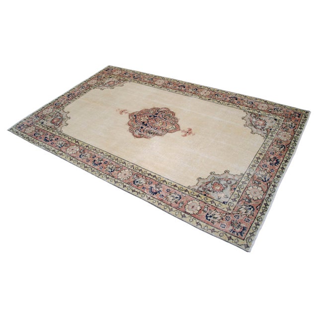 Vintage Turkish Oushak Medallion Hand-Knotted Area Rug Living Room Decor 4′8″ X 7′6″ For Sale - Image 6 of 11