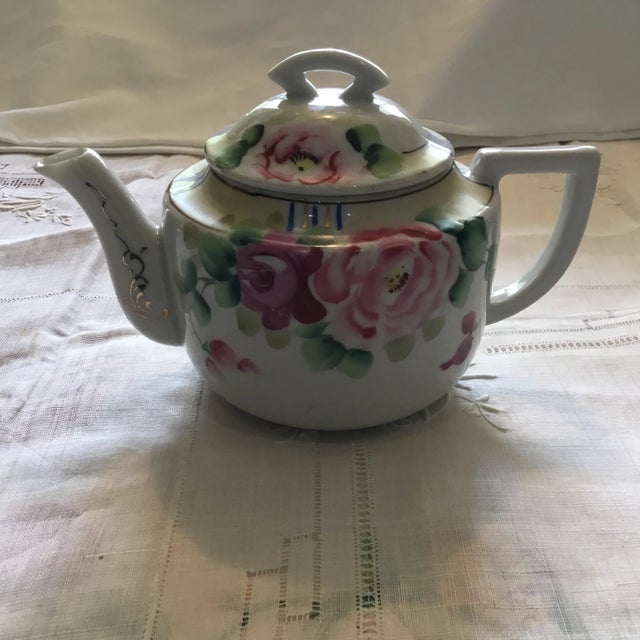 Vintage Hand Painted Ceramic Tea Pot 2 Cups For Sale - Image 10 of 10