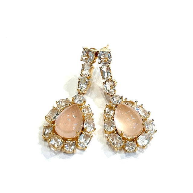 Bochic "Capri" Pink Quartz & White Topaz Earrings Set In 18K Gold & Silver For Sale In New York - Image 6 of 18