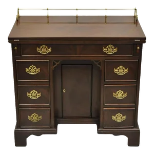Vintage Sligh Georgian Chippendale Style Crotch Mahogany Kneehole Desk