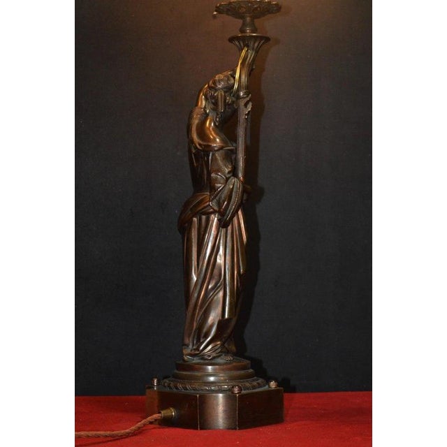 19th Century French Bronze Figural Lady Lamp with Opaline Globe, 1865 For Sale - Image 13 of 18