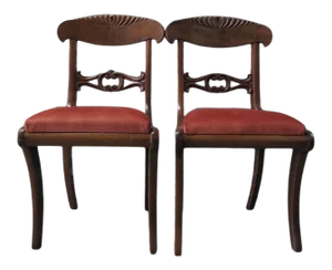 Regency Style Parlor Chairs Red Upholstery - a Pair