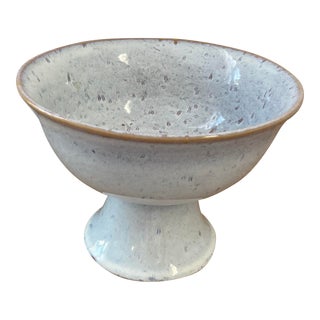 Vintage Hand Made Glazed Ceramic Pedestal Bowl For Sale