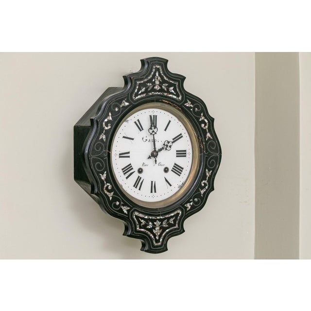 Wood 19th Century French Napoleon III Ebonized Inlaid Wall Clock For Sale - Image 7 of 9
