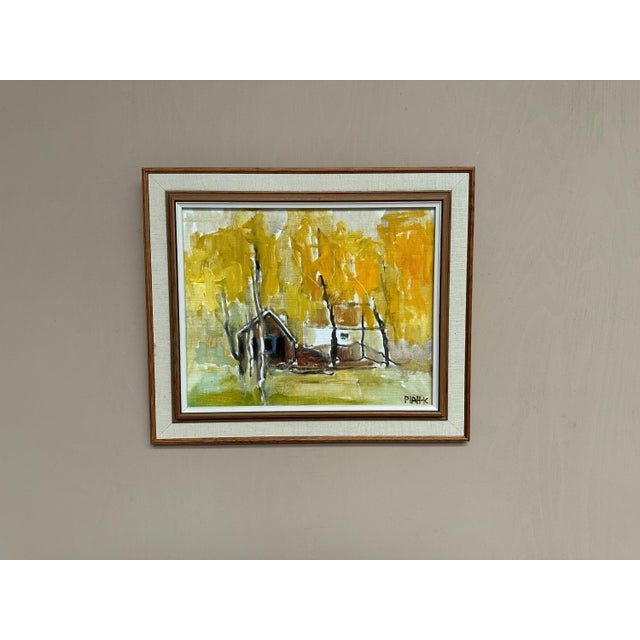 Original swedish oil on canvas – “houses and trees in autumn colors” by pia h. Campbell – signed – vintage & framed – 52 ×...