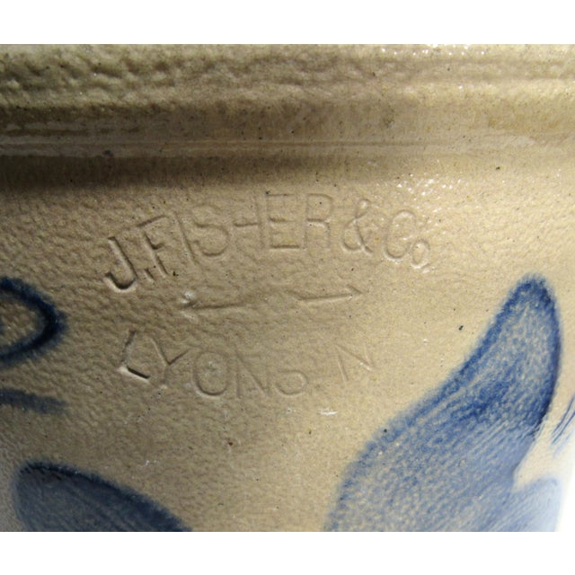 Vintage Well Weathered 2 Gallon Pickle Crock + Lid J. Fisher & Co Lyons, Ny For Sale - Image 14 of 16