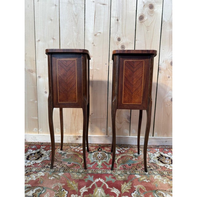 1950s Louis XV Marquetry Bedside Tables, 1950s, Set of 2 For Sale - Image 5 of 8