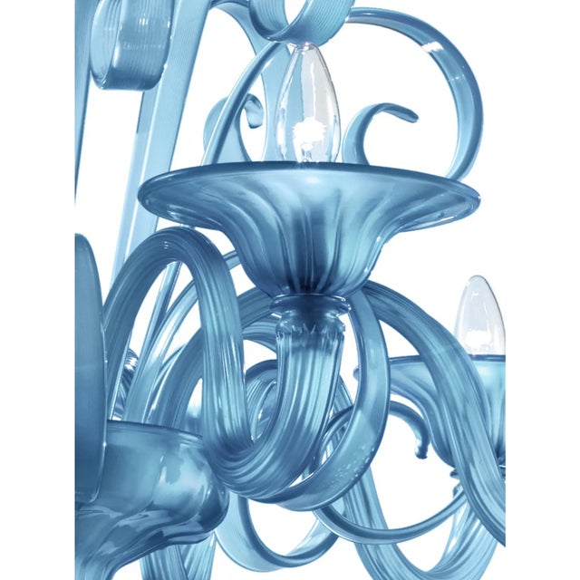 2020s Contemporary Venetian Blue Satin Murano Glass Chandelier 8 Arms For Sale - Image 5 of 7