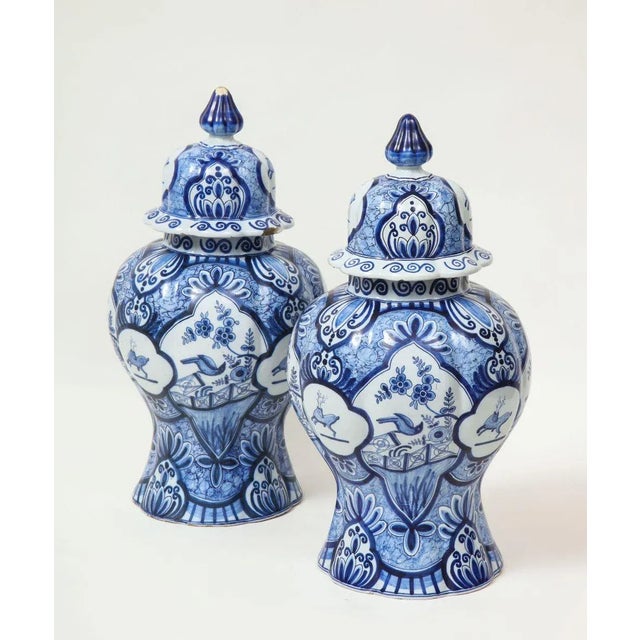 Ceramic Pair of Large Delft Covered Vases For Sale - Image 7 of 12